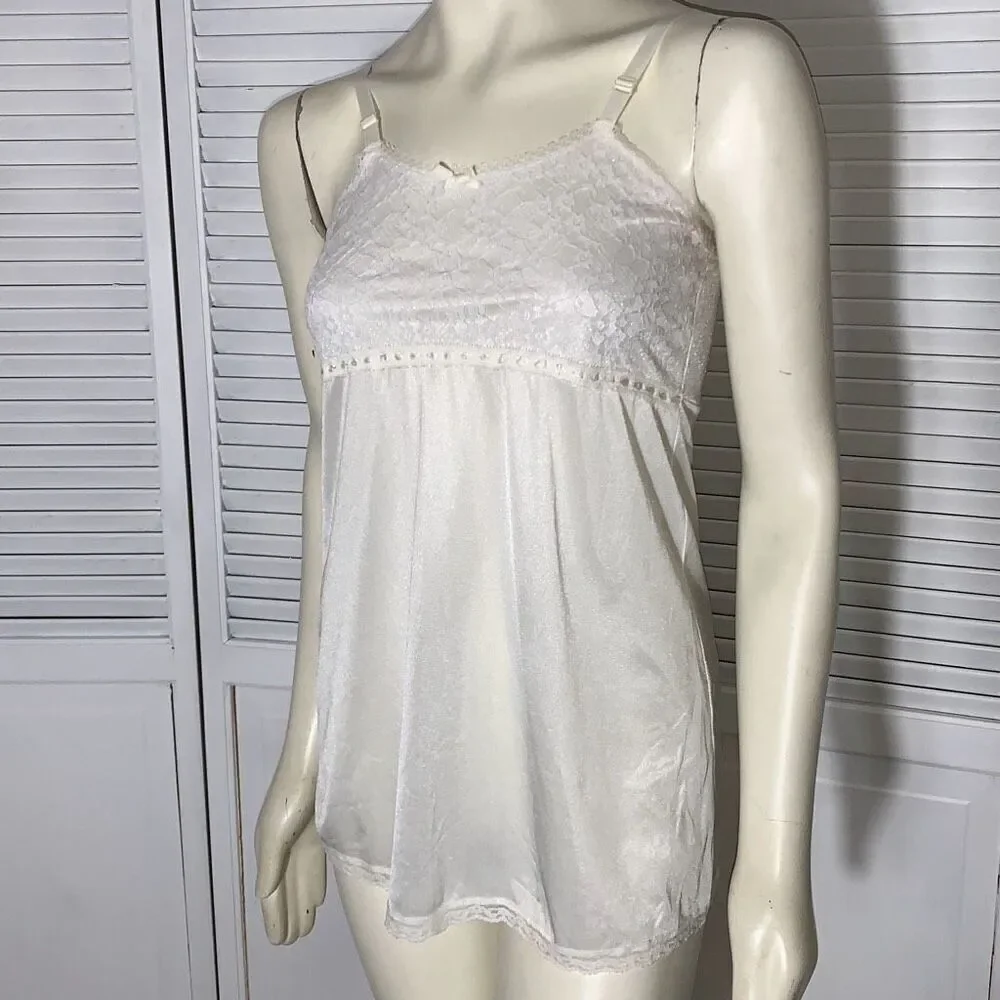 Vintage ILGWU‎ White Empire Waist Short Slip Dress Big Girls 14